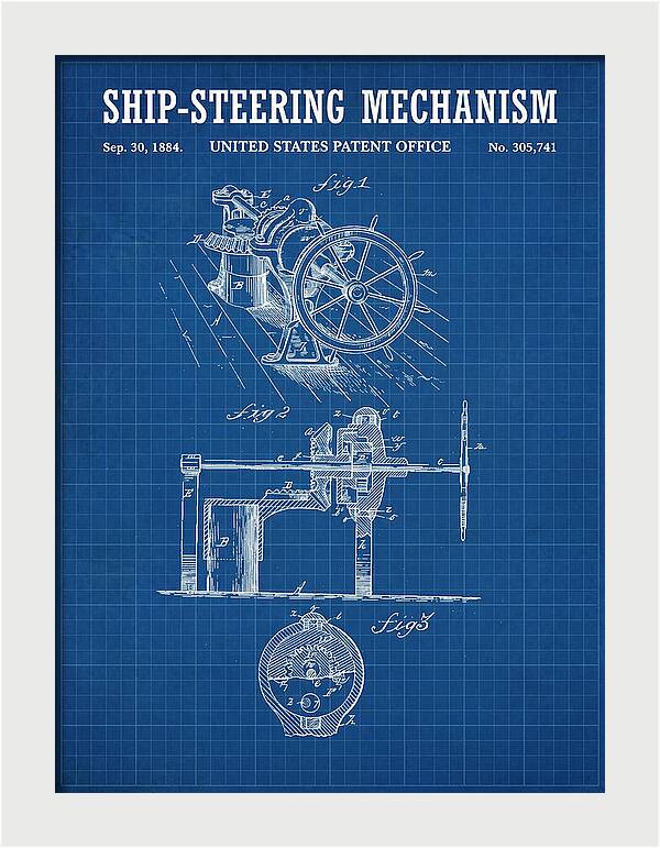 Ship Steering Mechanism Blueprint Patent Us305741a