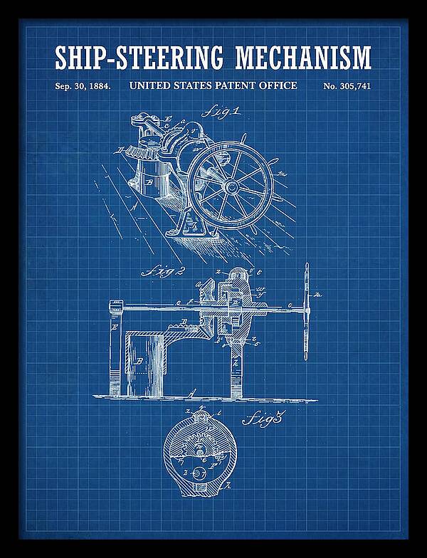 Ship Steering Mechanism Blueprint Patent Us305741a