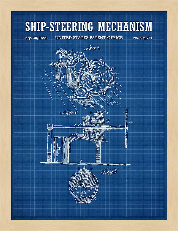 Ship Steering Mechanism Blueprint Patent Us305741a