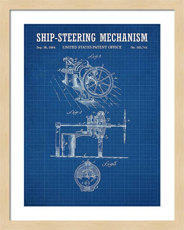 Ship Steering Mechanism Blueprint Patent Us305741a