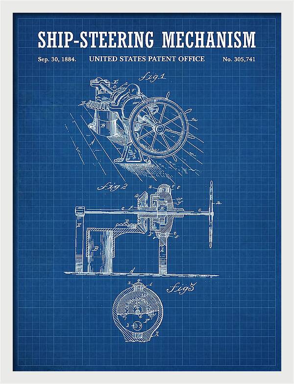 Ship Steering Mechanism Blueprint Patent Us305741a
