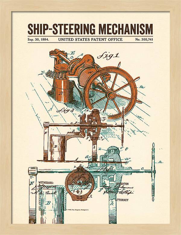 Ship Steering Mechanism Retro Patent Us305741a