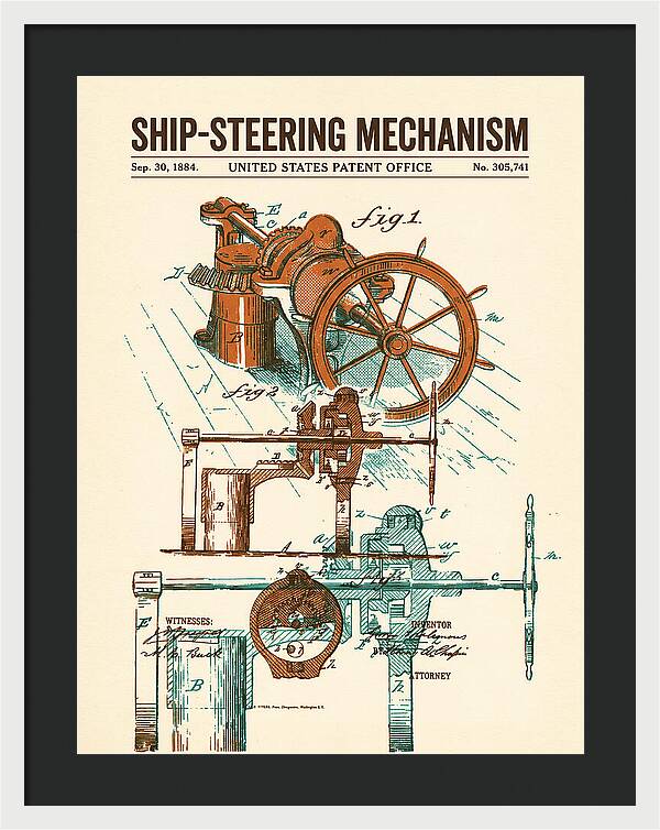 Ship Steering Mechanism Retro Patent Us305741a