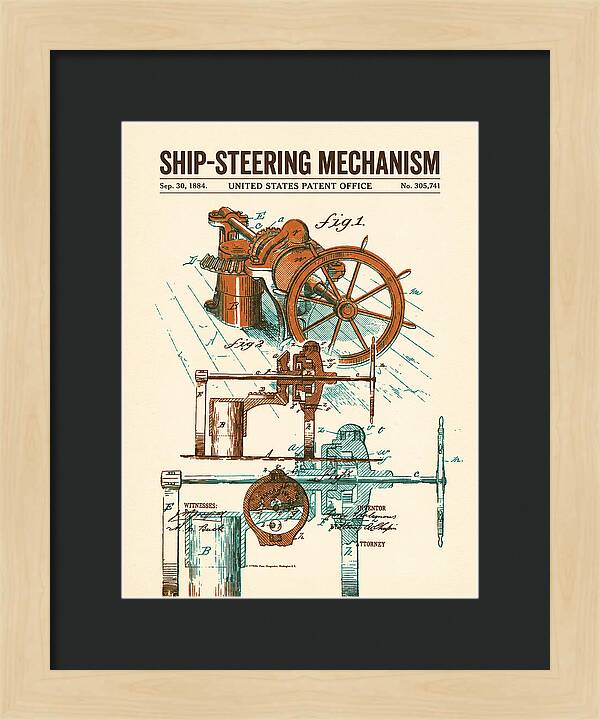 Ship Steering Mechanism Retro Patent Us305741a
