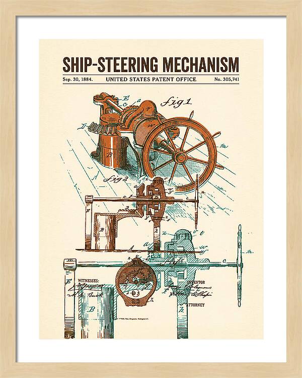 Ship Steering Mechanism Retro Patent Us305741a