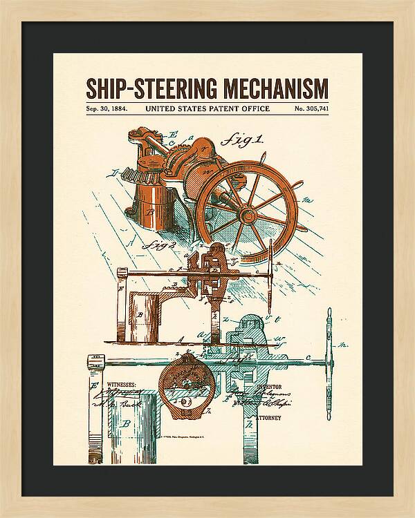 Ship Steering Mechanism Retro Patent Us305741a