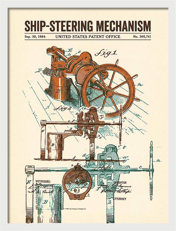 Ship Steering Mechanism Retro Patent Us305741a