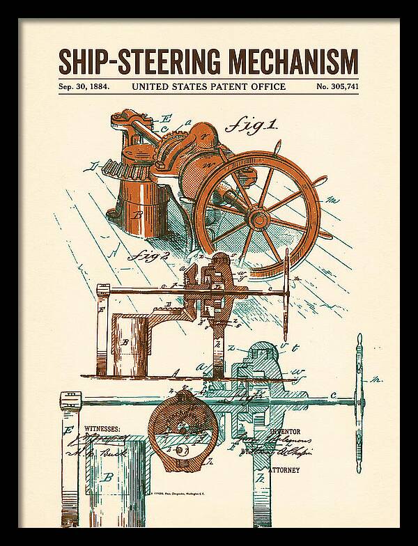 Ship Steering Mechanism Retro Patent Us305741a