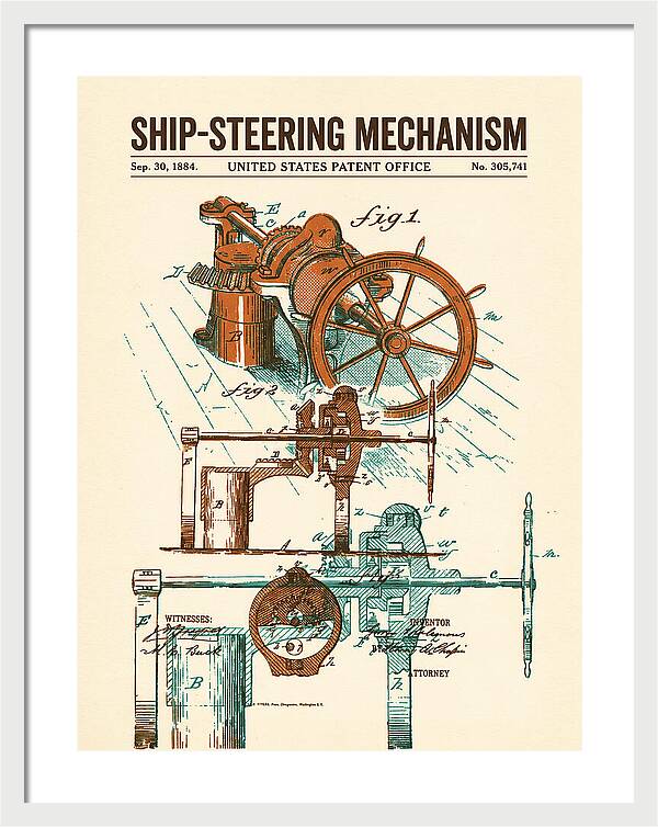 Ship Steering Mechanism Retro Patent Us305741a