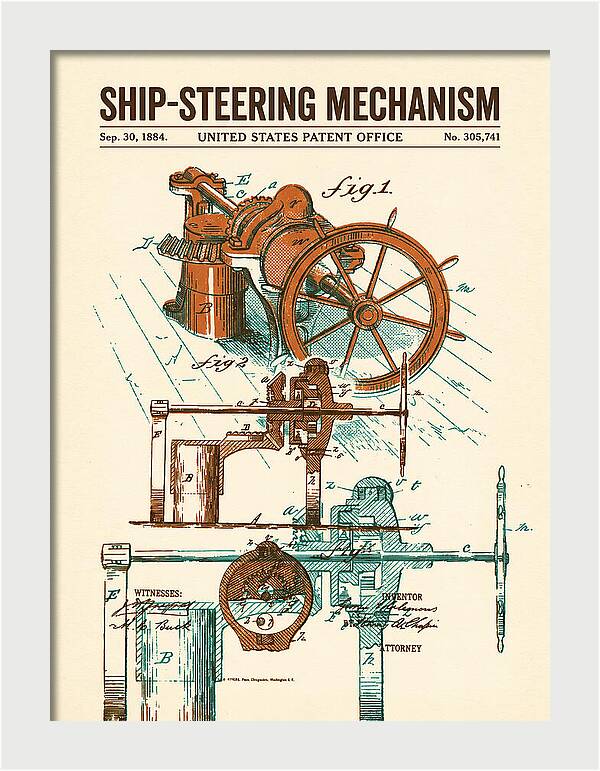 Ship Steering Mechanism Retro Patent Us305741a