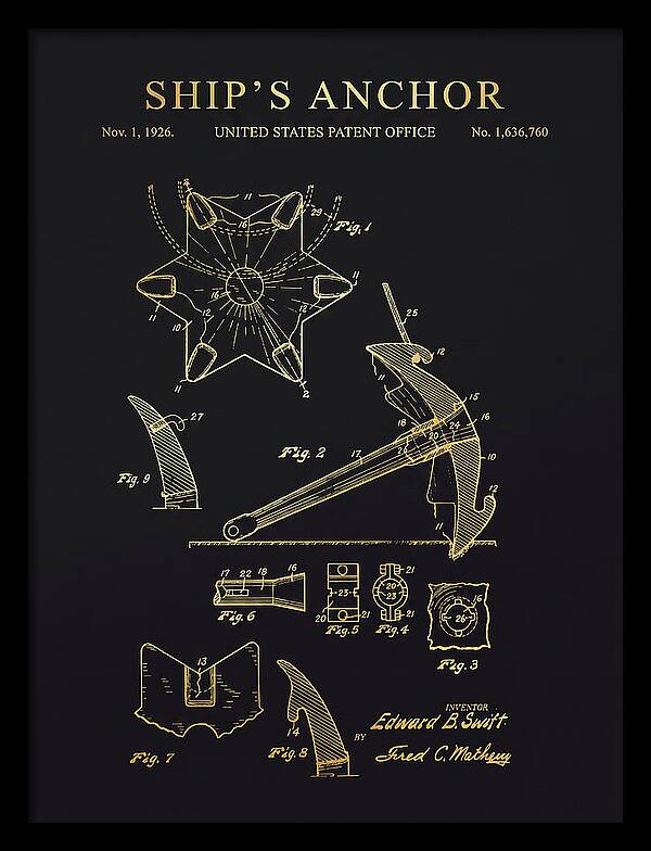 Ship's Anchor Gold Patent Us1636760