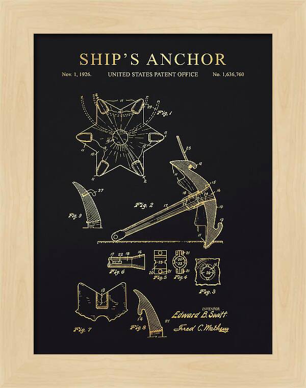 Ship's Anchor Gold Patent Us1636760