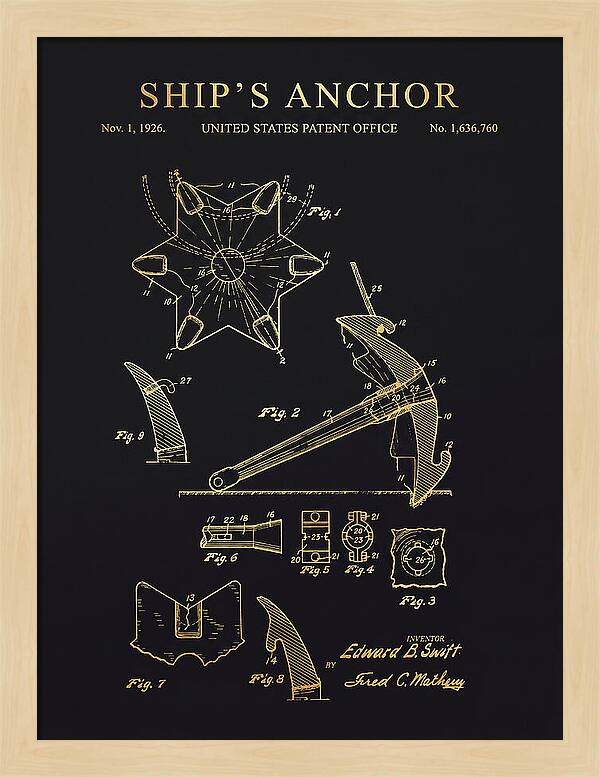 Ship's Anchor Gold Patent Us1636760