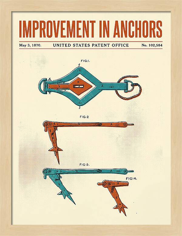 Ship's Anchor Retro Patent Us102584a