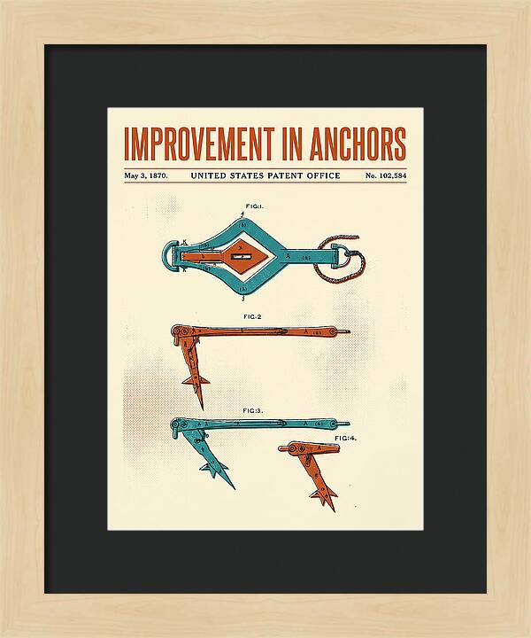 Ship's Anchor Retro Patent Us102584a