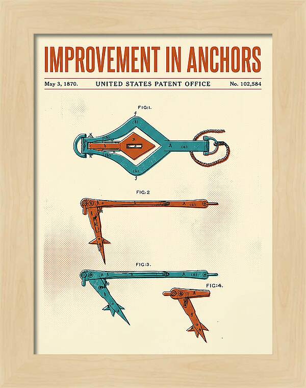Ship's Anchor Retro Patent Us102584a
