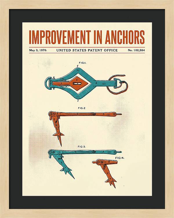 Ship's Anchor Retro Patent Us102584a