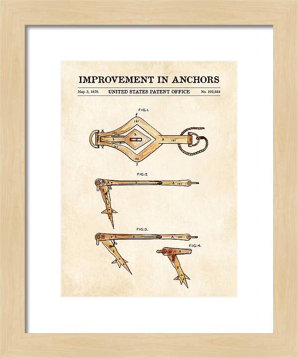 Ship's Anchor Watercolor Patent Us102584a