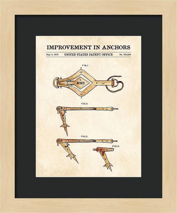 Ship's Anchor Watercolor Patent Us102584a