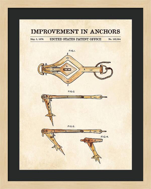 Ship's Anchor Watercolor Patent Us102584a