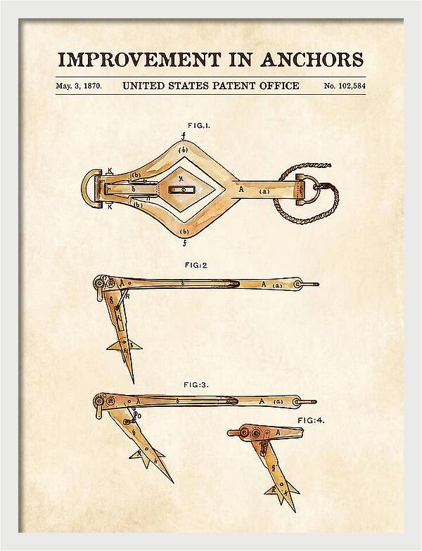 Ship's Anchor Watercolor Patent Us102584a