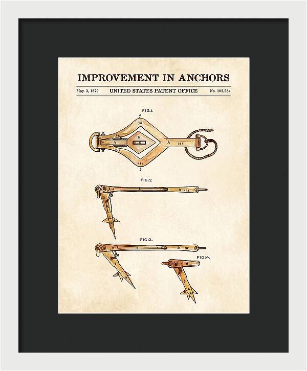 Ship's Anchor Watercolor Patent Us102584a