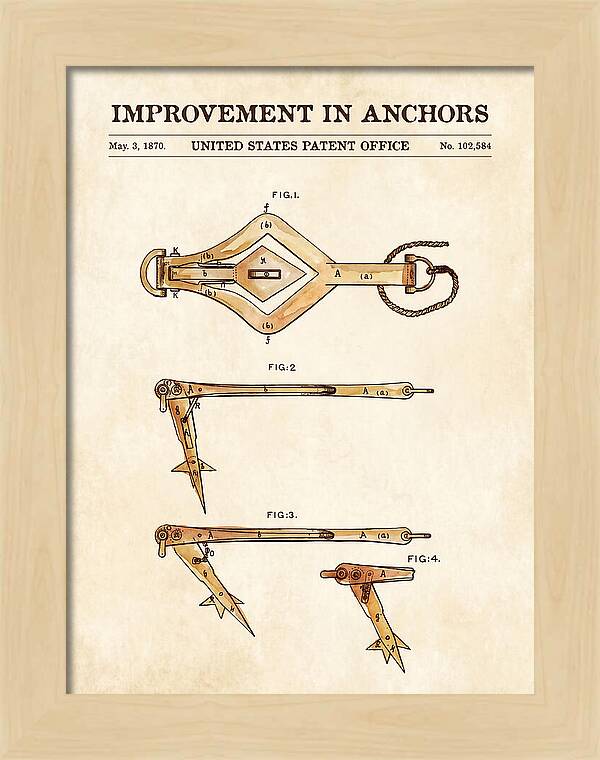 Ship's Anchor Watercolor Patent Us102584a