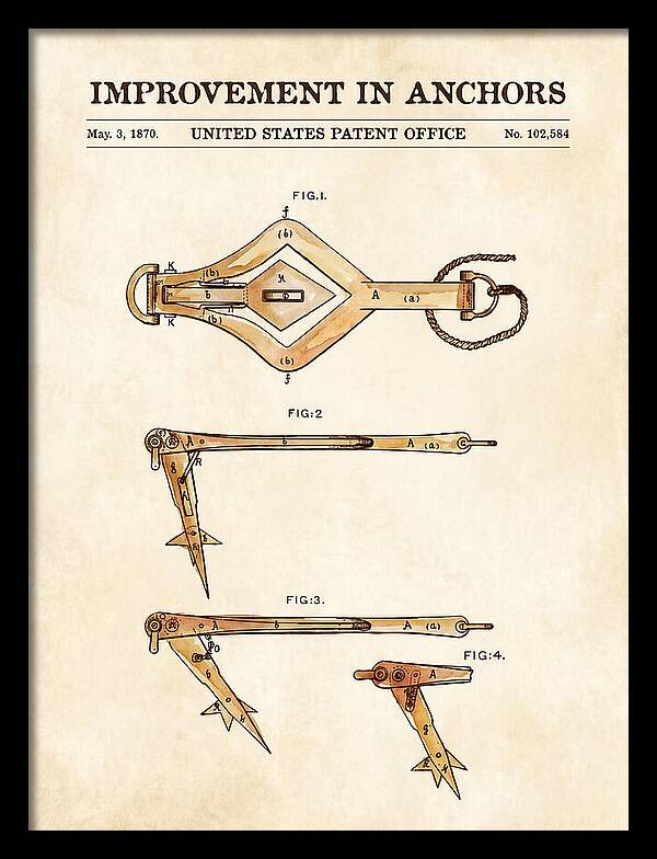 Ship's Anchor Watercolor Patent Us102584a