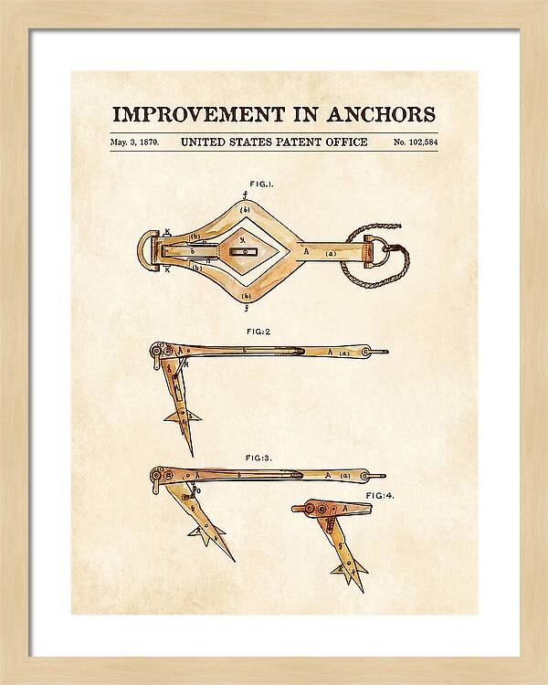 Ship's Anchor Watercolor Patent Us102584a