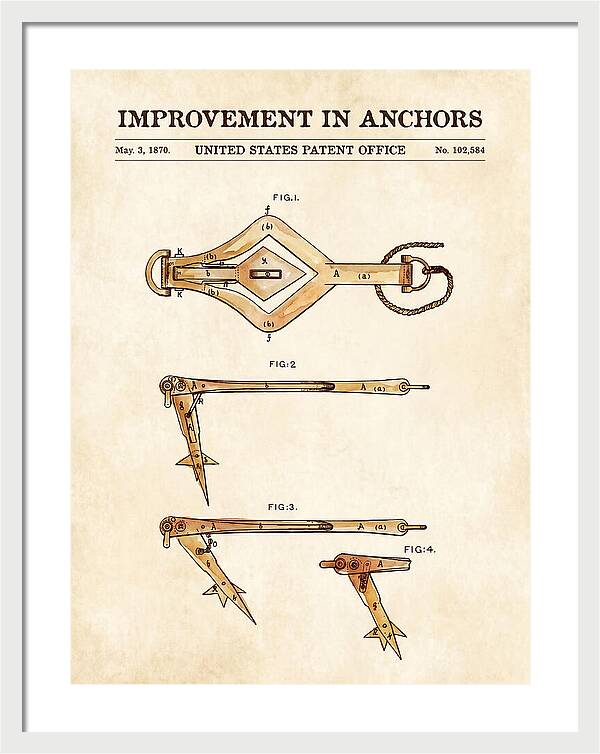Ship's Anchor Watercolor Patent Us102584a