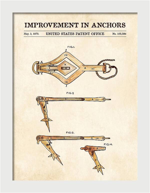 Ship's Anchor Watercolor Patent Us102584a