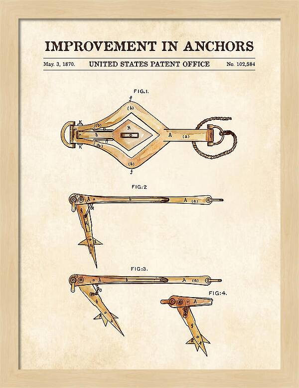 Ship's Anchor Watercolor Patent Us102584a