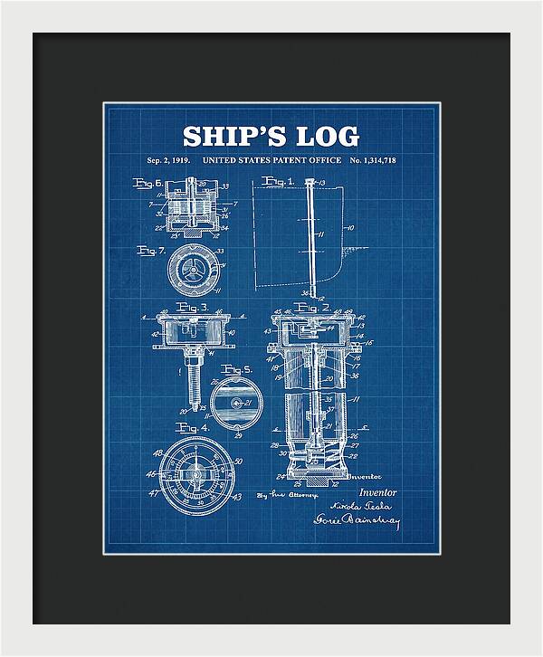 Ship's Log Tesla Blueprint Patent Us1314718