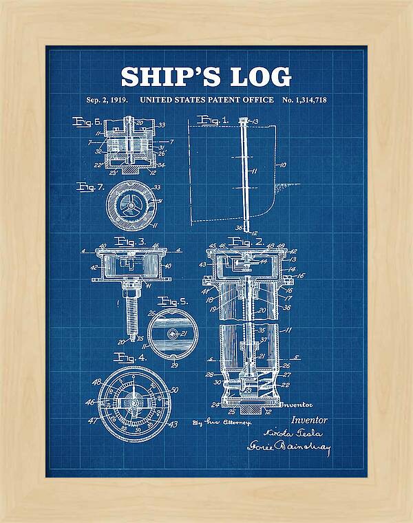Ship's Log Tesla Blueprint Patent Us1314718