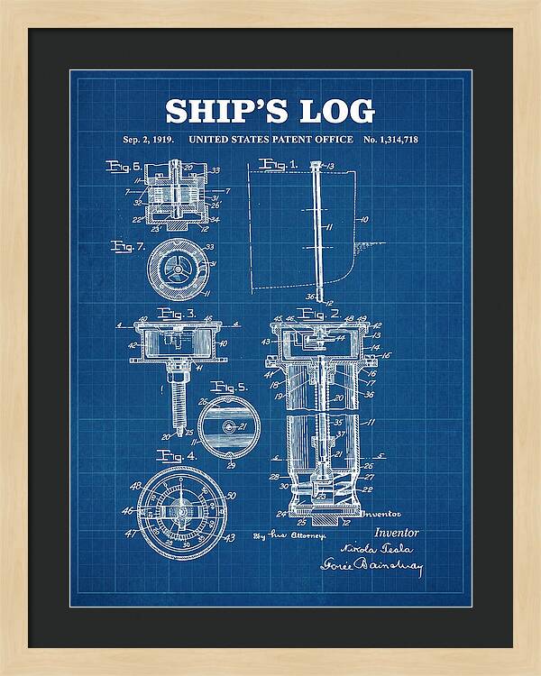 Ship's Log Tesla Blueprint Patent Us1314718