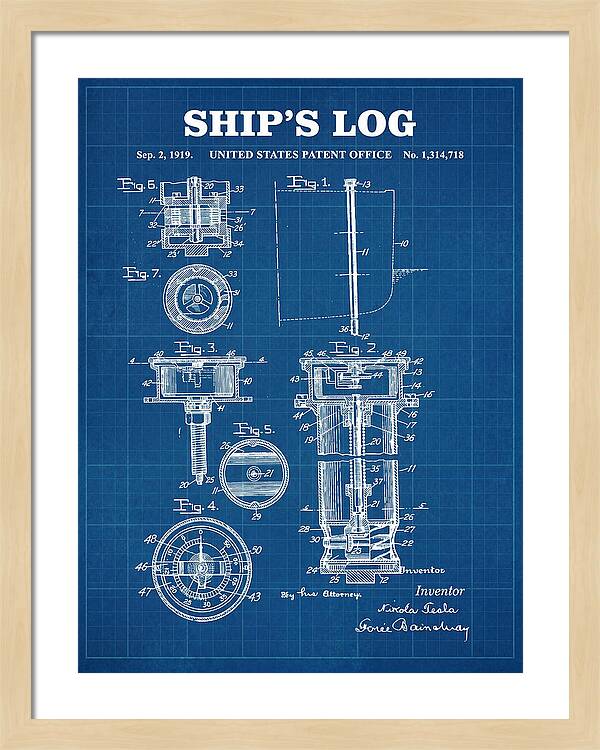 Ship's Log Tesla Blueprint Patent Us1314718