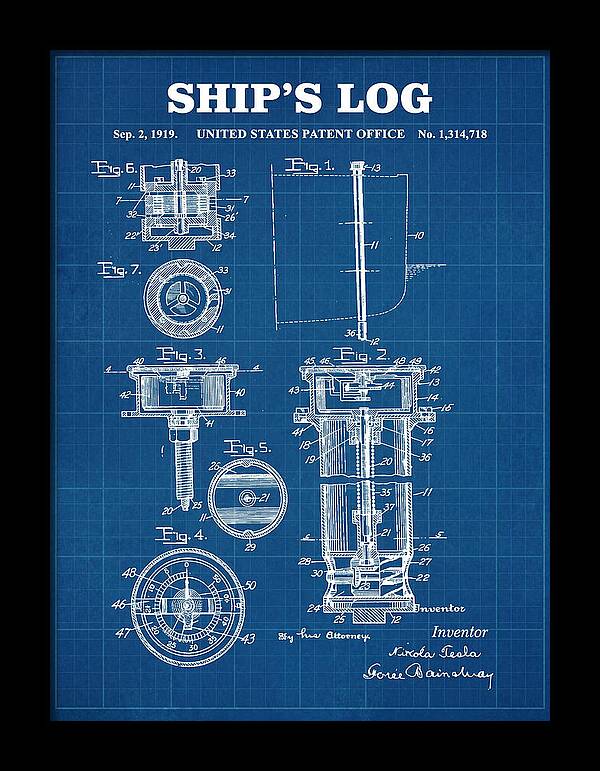 Ship's Log Tesla Blueprint Patent Us1314718