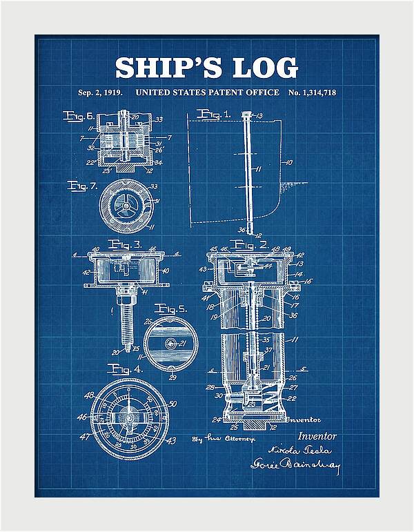 Ship's Log Tesla Blueprint Patent Us1314718