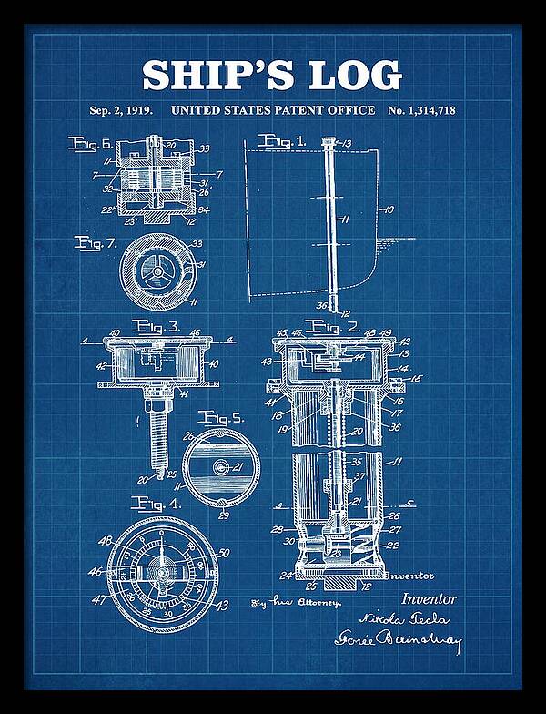 Ship's Log Tesla Blueprint Patent Us1314718