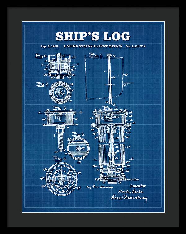 Ship's Log Tesla Blueprint Patent Us1314718