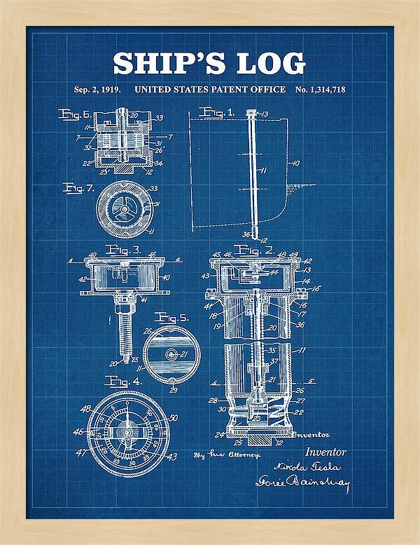 Ship's Log Tesla Blueprint Patent Us1314718