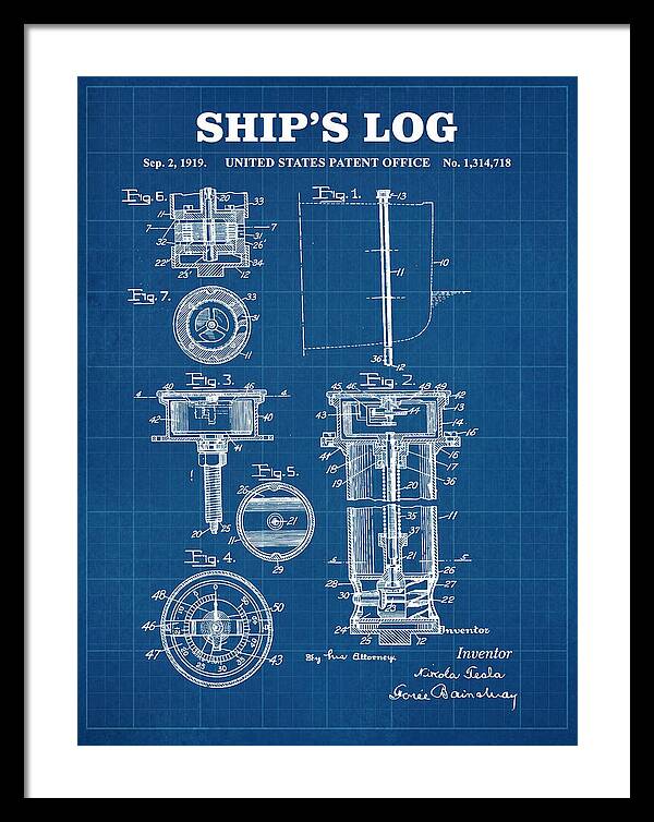Ship's Log Tesla Blueprint Patent Us1314718