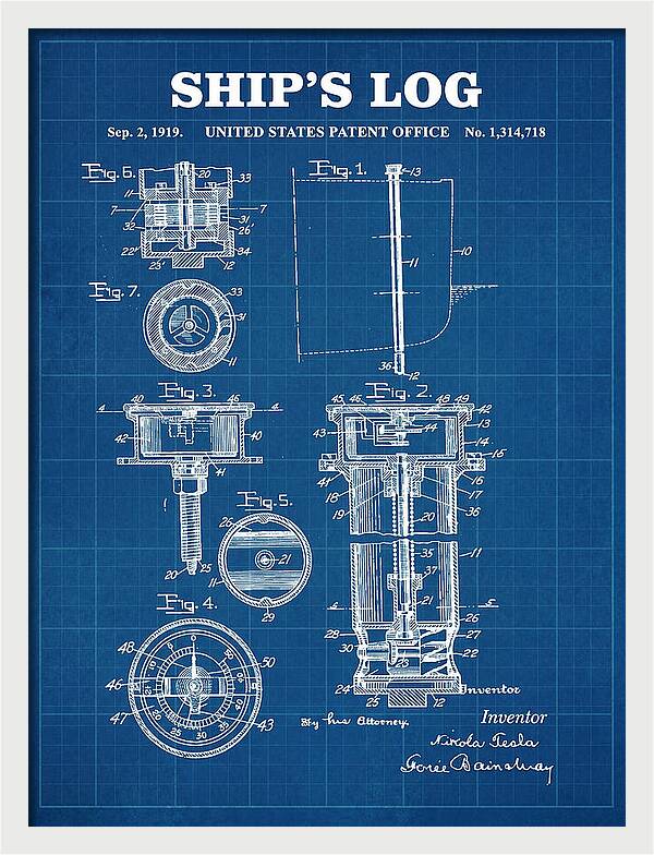 Ship's Log Tesla Blueprint Patent Us1314718