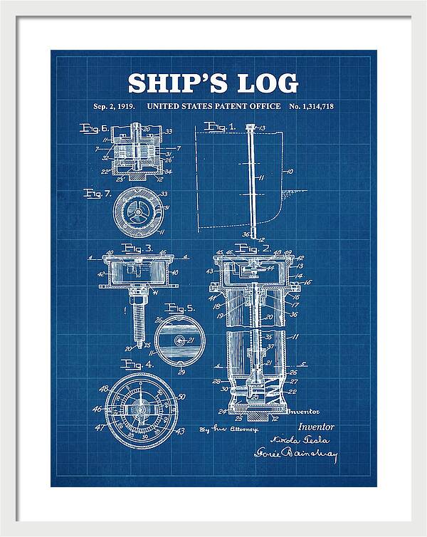 Ship's Log Tesla Blueprint Patent Us1314718