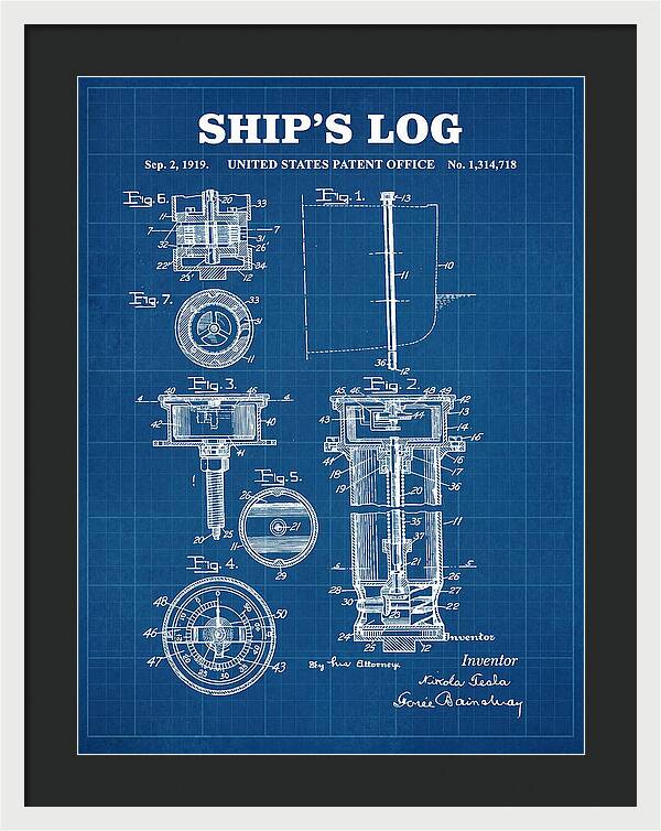 Ship's Log Tesla Blueprint Patent Us1314718