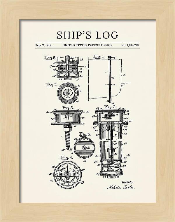 Ship's Log Tesla Minimalist Patent Us1314718