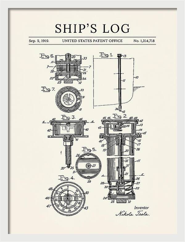 Ship's Log Tesla Minimalist Patent Us1314718
