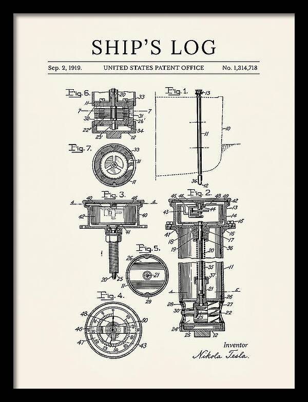 Ship's Log Tesla Minimalist Patent Us1314718
