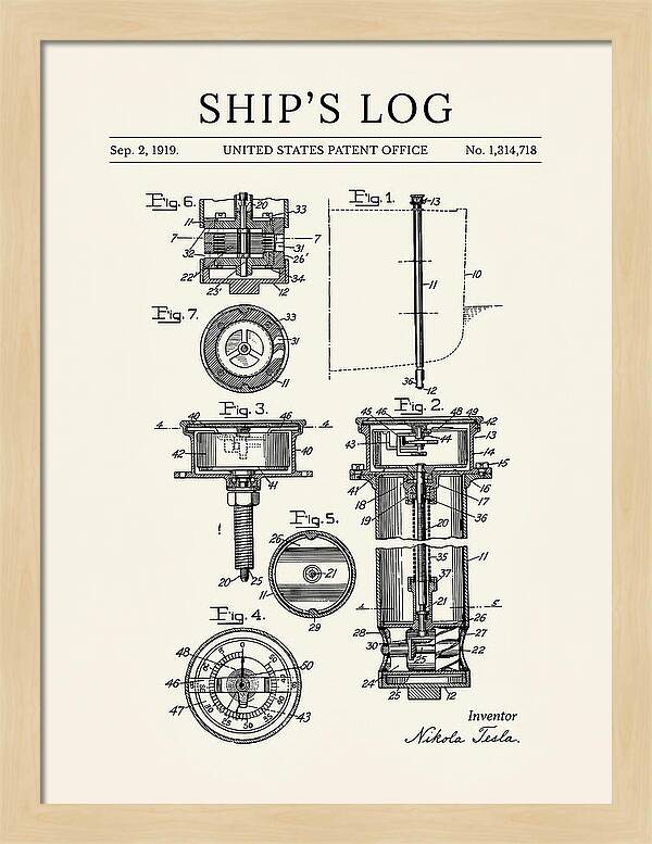 Ship's Log Tesla Minimalist Patent Us1314718
