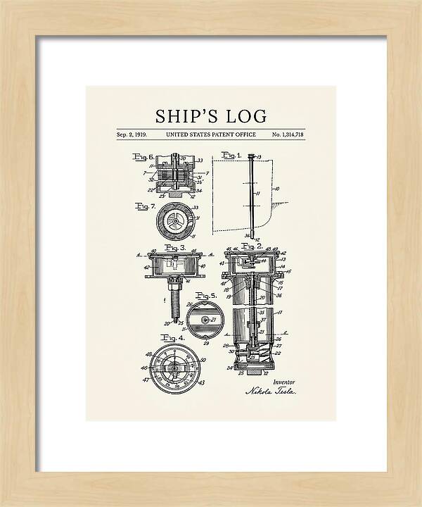 Ship's Log Tesla Minimalist Patent Us1314718
